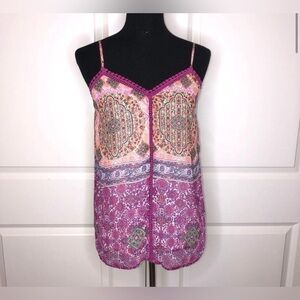NWT. Collective Concepts. Theta boho print crochet trim top. Size Large.